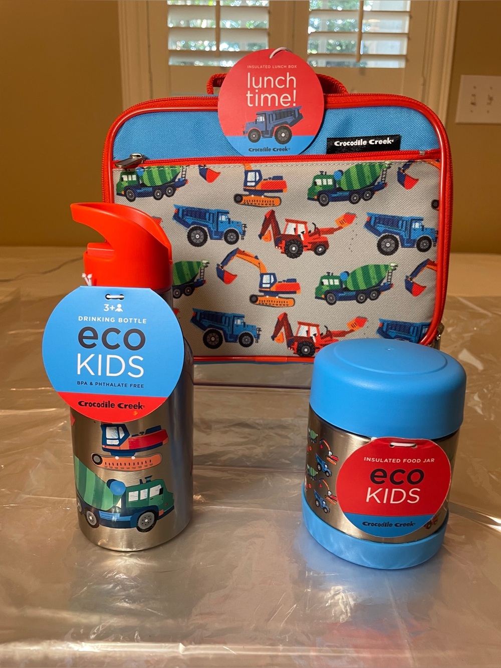 Crocodile Creek PVC & BPA FREE Insulated Construction Trucks 3 Piece Lunch Set